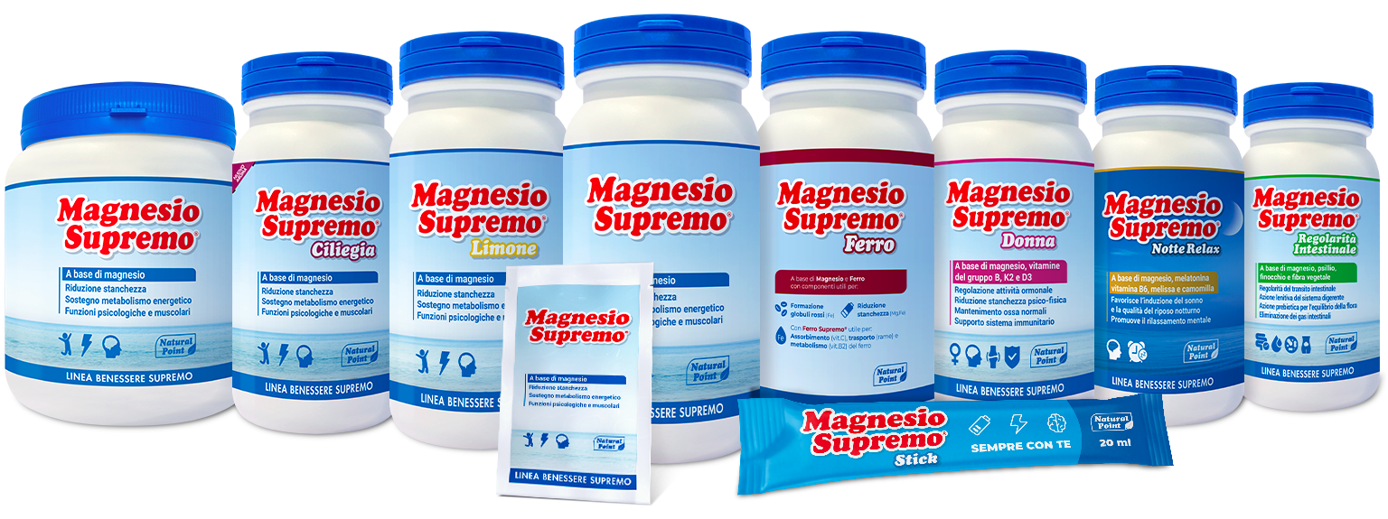 Linea completa prodotti Magnesio Supremo per il benessere Supremo