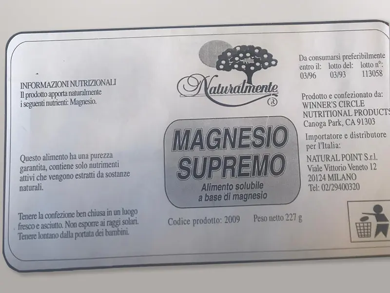 Prima etichetta Magnesio Supremo